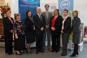 (L-R) Micheal McDaid, Information Officer for Derry/Donegal, Salus Project; Margaret Farrelly, Clonarn Clover & Guest Speaker; Miriam McQuaid, Area Manager National Learning Network Cavan/Monaghan; David Babington, Cheif Executive Action Mental Health; Declan McGarigle, SEUPB Case Officer; Pauline O'Hagain, Information Officer Fermanagh/Cavan Salus Project; Siobhan Wallace, Salus CorOrdinator and Audrey Allen, Head of Operations AMH