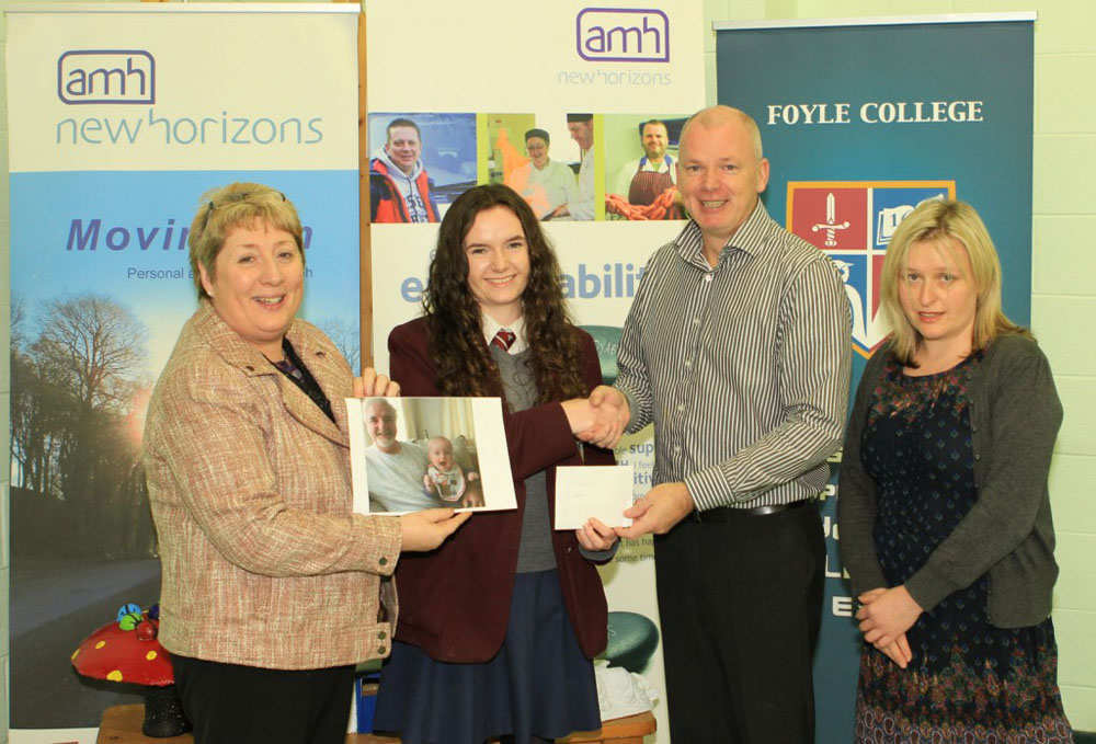 Under 18 Category Winner – left to right (Marie Dunne, Health Improvement Department, WHSCT; Joanne Struthers, U18 winner;  Mickie Harkin, Service Manger, AMH, Leona Wright, Project Administrator, AMH)