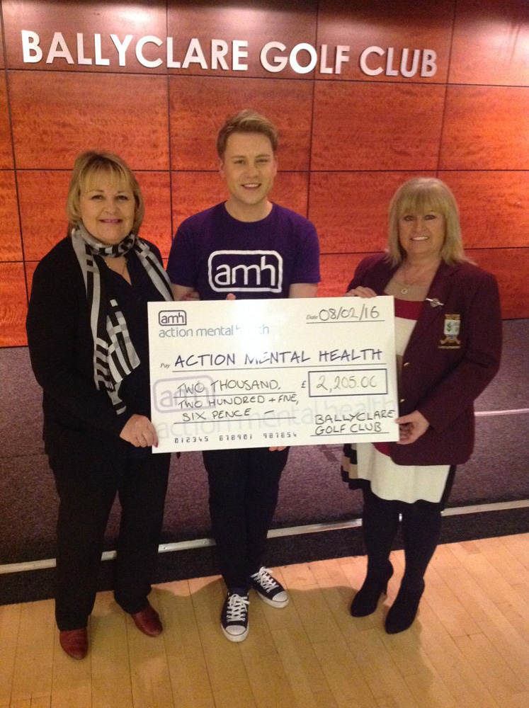 Jenny Brady,  Treasurer, Ballyclare Golf Club; Callum Clark, AMH; and Christine Bartley, Lady’s Captain, Ballyclare Golf Club 