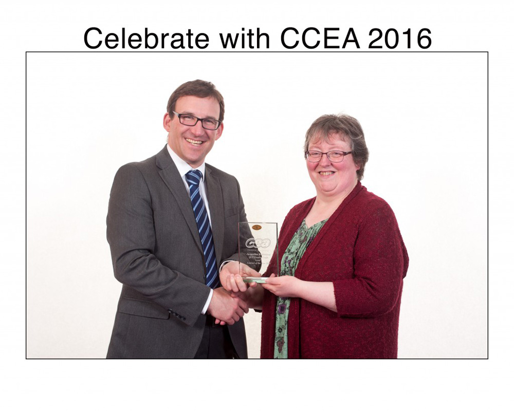 CCEA Chief Executive Justin Edwards congratulates Jacqueline