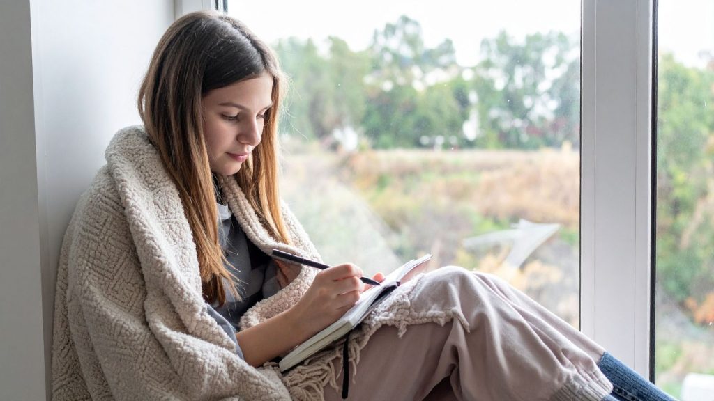 A teenage girl journalling.